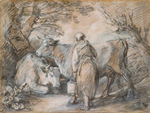 Melkerin mit zwei Kühen, Mitte des 18. Jahrhunderts von Thomas Gainsborough
