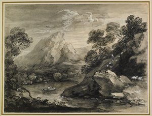Bergige Landschaft mit einem Boot auf einem See, 1777-80 von Thomas Gainsborough
