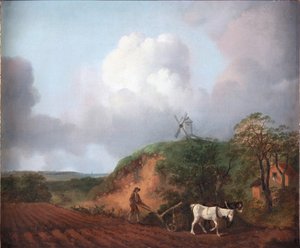 Bauer pflügt mit zwei Pferden, 1750-1753