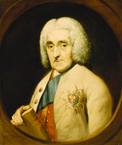 Porträt von Lord Chesterfield, Büste, trägt den Orden des Hosenbandes, hält ein Buch, in einem gemalten Oval von Thomas Gainsborough