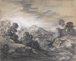 Bewaldete Landschaft mit Schloss von Thomas Gainsborough