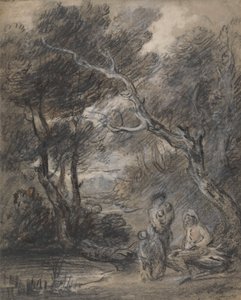Bewaldete Landschaft mit Figuren