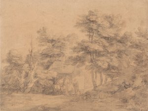 Waldlandschaft mit Figuren, Eseln und Hütte von Thomas Gainsborough