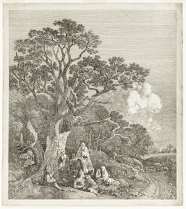 Bewaldete Landschaft mit Zigeunern um ein Feuer versammelt von Thomas Gainsborough