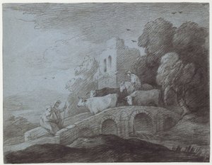 Bewaldete Landschaft mit Viehtreiber (Radierung auf Papier) von Thomas Gainsborough