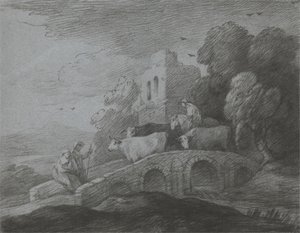 Waldlandschaft mit Viehtreiber, rustikalen Liebenden und Ruine von Thomas Gainsborough