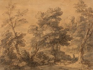 Waldlandschaft mit Schäfer und Schafen