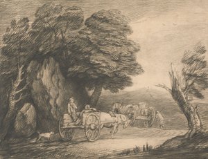 Bewaldete Landschaft mit zwei Landkarren und Figuren von Thomas Gainsborough
