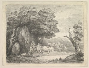 Waldlandschaft mit zwei Landkarren und Figuren, 1. August 1797
