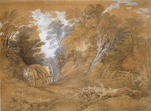 Bewaldete Landschaft mit einem schlafenden Bauernjungen in einem Wagen, 18. Jahrhundert von Thomas Gainsborough
