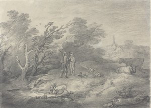 Wälder in der Nähe eines Dorfes mit Kaninchenfängern und ihren Windhunden von Thomas Gainsborough