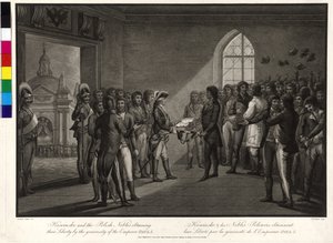 Tadeusz Kosciuszko und die polnischen Aristokraten fordern von Zar Paul I. ihre Freiheit zurück