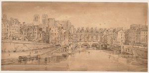 Eine Auswahl von zwanzig der malerischsten Ansichten in Paris: Blick auf Pont St. Michel, vom Pont Neuf aus gesehen von Thomas Girtin