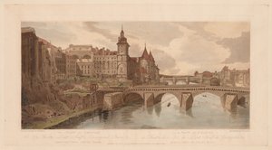 Eine Auswahl von zwanzig der malerischsten Ansichten in Paris: Blick auf Pont au Change, das Stadttheater, Pont Neuf, Conciergerie-Gefängnis usw. vom Pont Notre Dame aus von Thomas Girtin