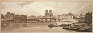 Auswahl von zwanzig der malerischsten Ansichten in Paris: Blick auf Pont de la Tournelle & Notre Dame vom Arsenal von Thomas Girtin