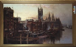 Ein Blick auf die Houses of Parliament vom Fluss Thames, London von Thomas Greenhalgh