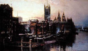 Ansicht der Houses of Parliament vom Fluss Thames, London von Thomas Greenhalgh