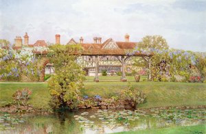 Great Tangley Manor, Surrey, mit dem Seerosenteich und überdachtem Weg von Thomas H. Hunn