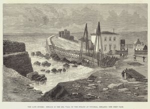 Die letzten Stürme, Bruch in der Seemauer am Strand von Youghal, Irland von Thomas Harrington Wilson
