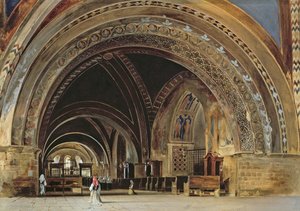Das Innere der unteren Basilika von St. Franziskus von Assisi, 1839 von Thomas Hartley Cromek
