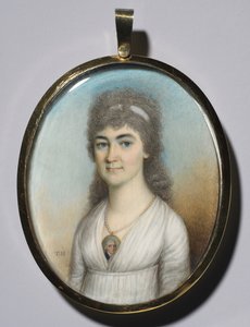 Porträt einer Frau mit Miniatur, ca. 1780 von Thomas Hazlehurst