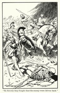 "So heftig kämpften sie, dass der Feind zurückgedrängt wurde" von Thomas Heath Robinson