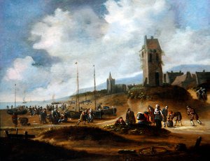Ansicht von Egmond mit Fischern, die ihren Fang verkaufen von Thomas Heeremans