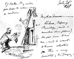 Ein Brief von Thomas Henry Huxley an Charles Darwin, mit einer Skizze von Darwin als Bischof oder Heiliger, 20. Juli 1868