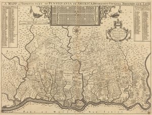 Eine Karte des verbesserten Teils von Pennsylvania in Amerika, unterteilt in Grafschaften, Gemeinden und Grundstücke von Thomas Holme