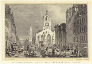 St. Giles Kirche, County Hall und Lawnmarket, High Street von Thomas Hosmer (after) Shepherd