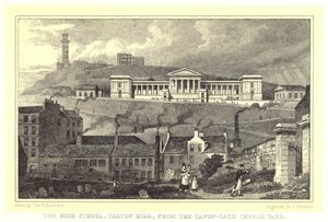 Die High School, Calton Hill, vom Friedhof der Canon-Gate-Kirche (Gravur) von Thomas Hosmer (after) Shepherd