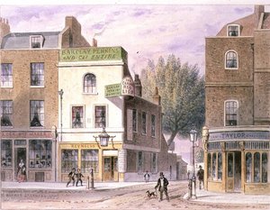 Geschnitzter Roter Löwen Gasthof, Islington Green, Datum am Haus 1660 von Thomas Hosmer Shepherd