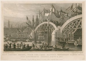 Bau der neuen London Bridge, 9. November 1827 von Thomas Hosmer Shepherd