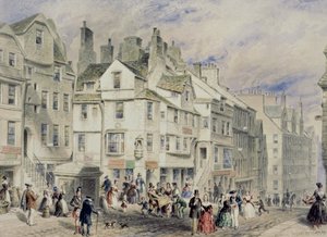 High Street, Edinburgh, mit dem Haus von John Knox, 19. Jahrhundert