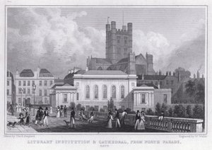 Literarische Institution und Kathedrale, von North Parade, Bath von Thomas Hosmer Shepherd