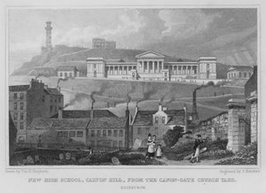 Neue High School, Calton Hill, vom Canon-Gate Kirchhof, Edinburgh (Gravur) von Thomas Hosmer Shepherd