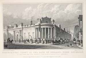 Nord- und Westfront der Bank of England von Lothbury, aus 