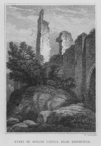 Ruinen von Roslyn Castle, nahe Edinburgh (Gravur) von Thomas Hosmer Shepherd