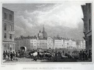 Smithfield Market von den Barrs, graviert von Thomas Barber, ca. 1830 von Thomas Hosmer Shepherd