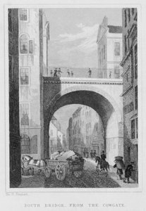 South Bridge von der Cowgate, Edinburgh, graviert von William Watkins, 1831 von Thomas Hosmer Shepherd