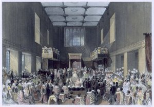 Das House of Lords, Ihre Majestät eröffnet die Parlamentssitzung, graviert von Henry Melville, ca. 1840 von Thomas Hosmer Shepherd