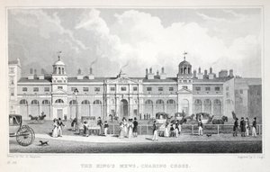 Die Königlichen Stallungen, Charing Cross, aus London und seine Umgebung im neunzehnten Jahrhundert, veröffentlicht von Jones und Co., 1827-1829 von Thomas Hosmer Shepherd