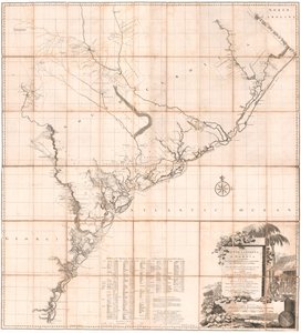 Eine Karte von South Carolina und einem Teil von Georgia von De Brahm von Thomas Jefferys