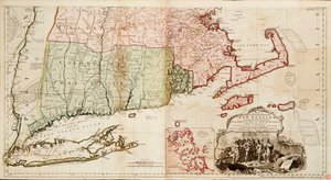 Karte des am dichtesten besiedelten Teils von Neuengland, mit den Provinzen Massachusetts Bay und New Hampshire sowie den Kolonien Connecticut und Rhode Island von Thomas Jefferys