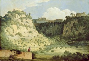 Ansicht des Tempels der Diana, Nemi, mit einem Hirten im Vordergrund, 1785 von Thomas Jones