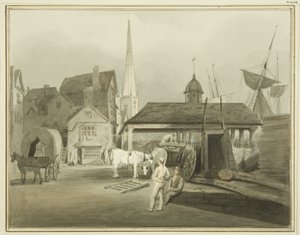 Nordostende der King Street, zeigt den walisischen Markt im Jahr 1802 von Thomas Leeson the Elder Rowbotham