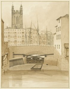 Steinbrücke mit Schleusentoren von Thomas Leeson the Elder Rowbotham