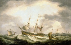 Ein Dreimaster treibt in den Downs mit Hilfe in Sicht von Thomas Luny