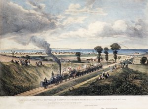 Ansicht der Canterbury und Whitstable Railway von der Church Street, aufgenommen am Eröffnungstag, 3. Mai 1830, ca. 1830