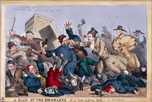 Ein Schlag gegen die Charleys oder ein Tom & Jerry Streich, siehe neues Polizeigesetz, 1829